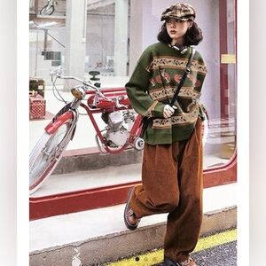 🦊 Cozy Fox Pattern Wool Blend Sweater – Size XL